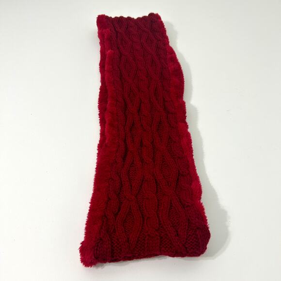 UGG Faux Fur & Cable Knit Infinity Scarf Red Burgandy Plush - Picture 1 of 5